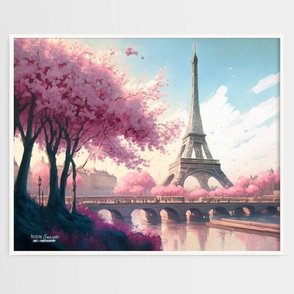 NobleCaptures Other - 16x20 Paris Eiffel Tower Floral Fantasy Watercolor Oil Painting Art Poster